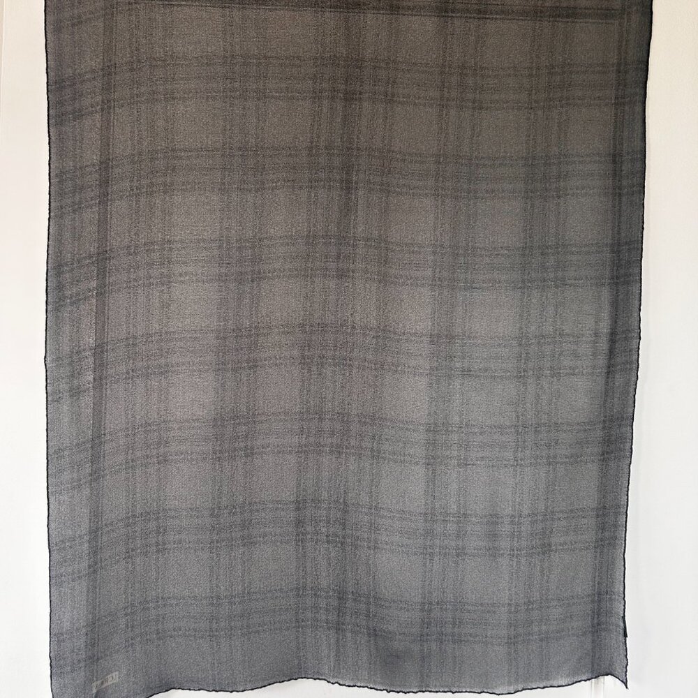 J Crew long blue gauze/chiffon silk scarf, plaid printed